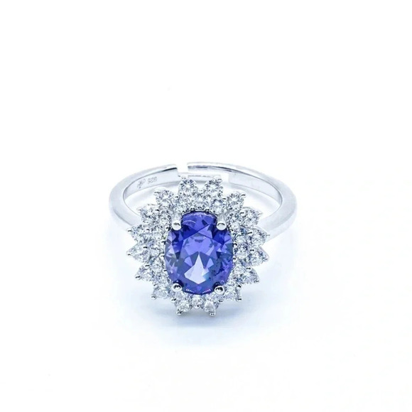 Jewelry - Women’s Sapphire Sparkle Halo Ring Sterlin…